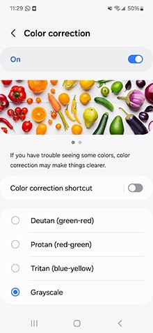 Apague la corrección de color de Samsung