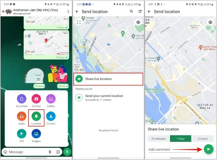 Enviar ubicación en vivo en WhatsApp