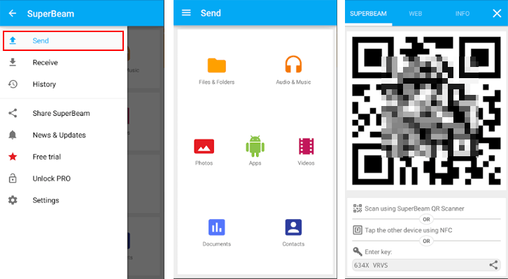 Transfiera archivos de Android a Android con SuperBeam
