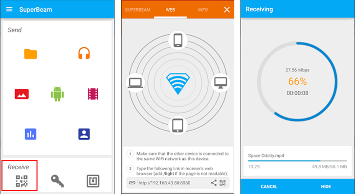 Cómo transferir archivos de Android a Android con SuperBeam