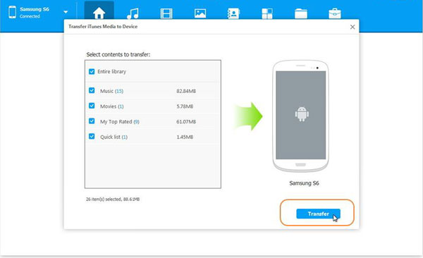 Transfiera la música iTunes a Samsung