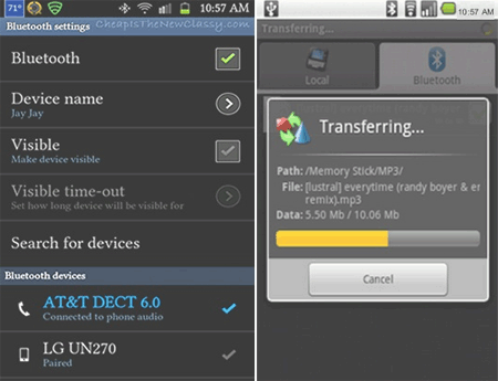 Transfiera música de iPod a Samsung Galaxy sobre Bluetooth