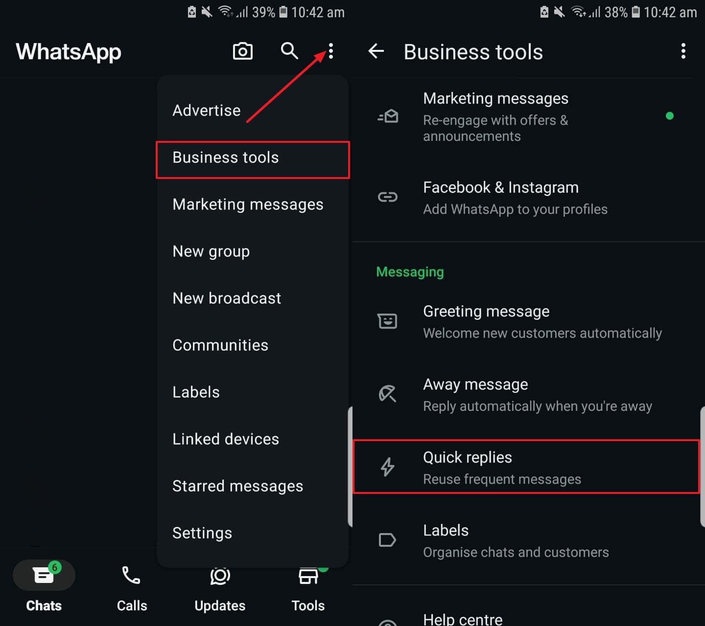Localizar la configuración de respuestas rápidas Android