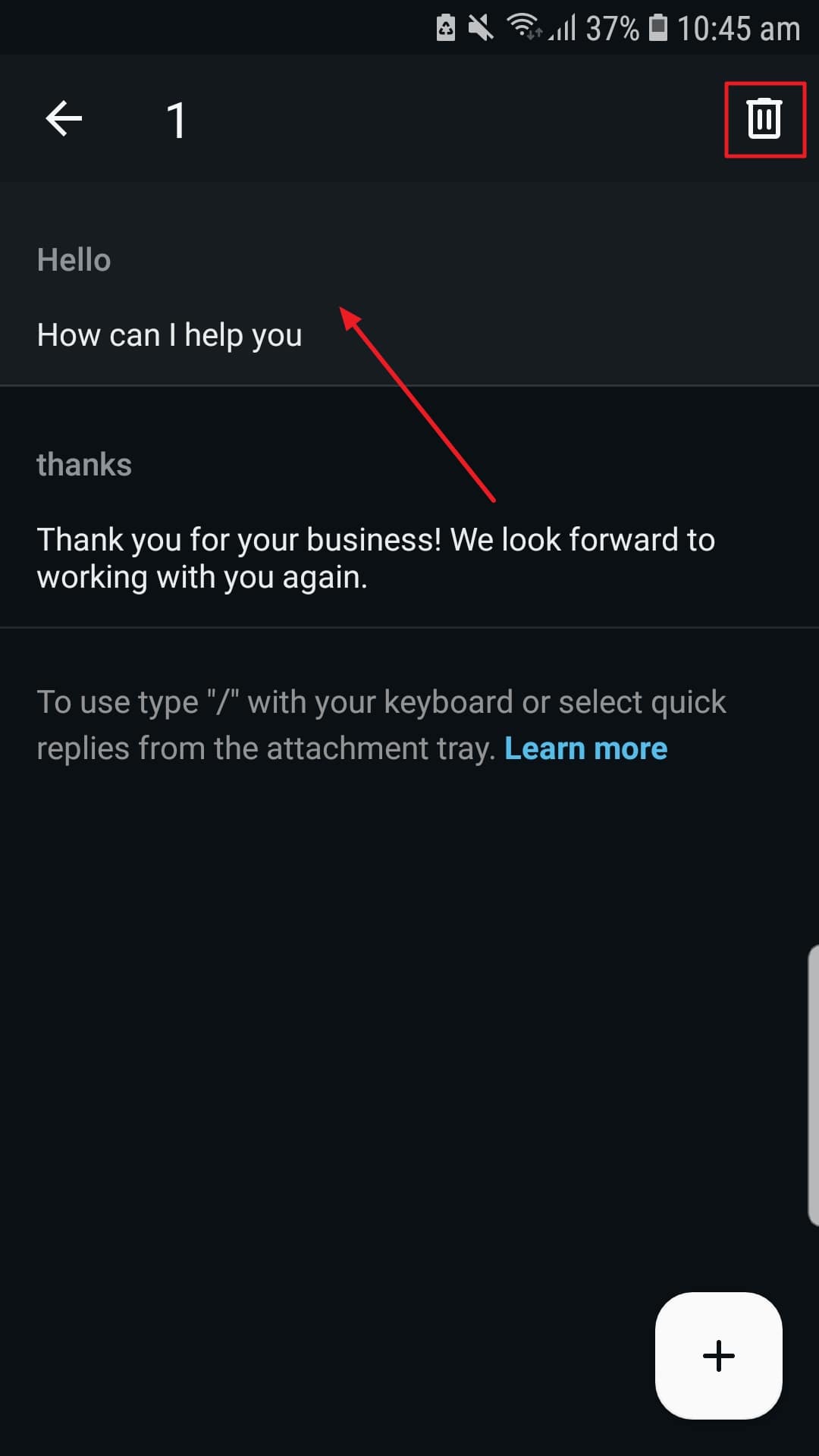Use el icono de bin para eliminar la respuesta