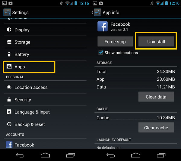 Eliminar Facebook de Android