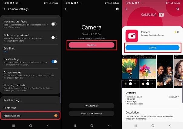 Actualizar la aplicación de la cámara en Samsung S22
