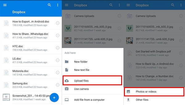 Cargar archivos de Android a Dropbox