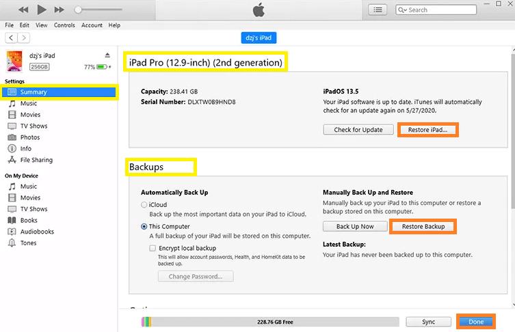 Usando iTunes para el desbloqueo de iPad