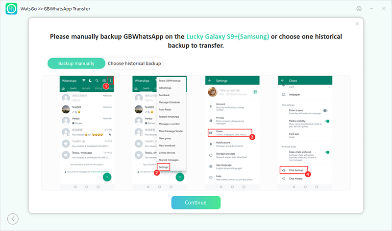 Transferencia de Watsgo GbwhatsApp - Datos de copia de seguridad