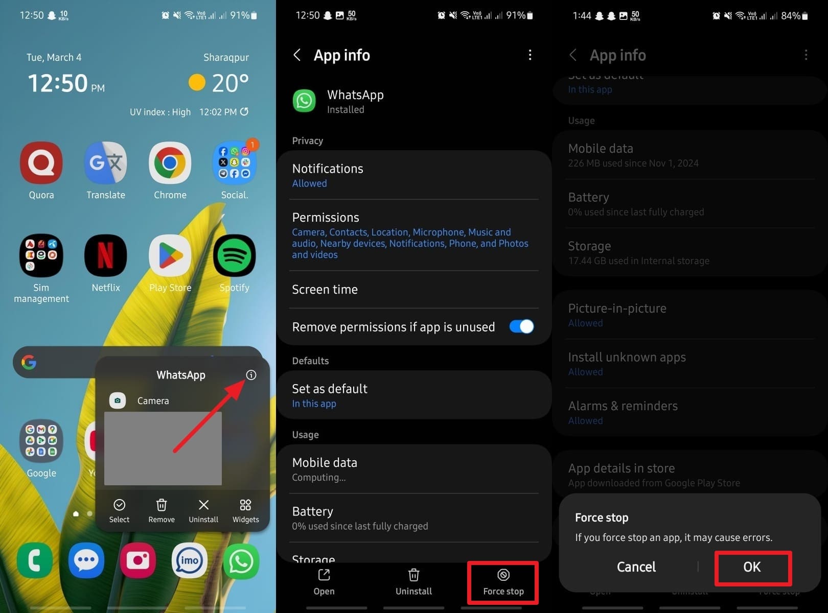 Force Stop WhatsApp en Android