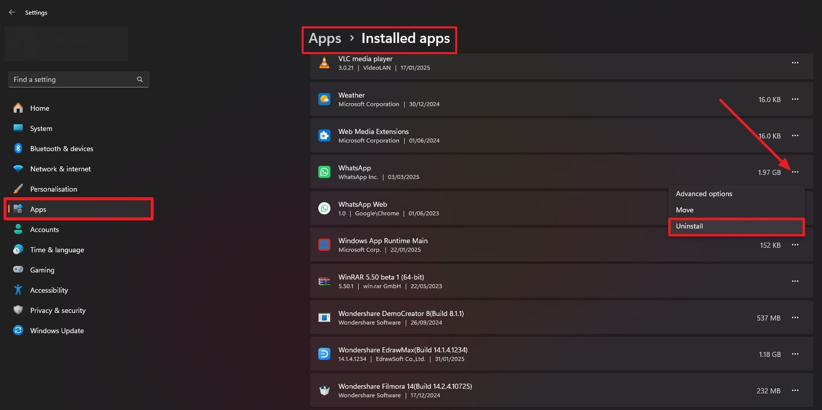 Desinstalar la aplicación WhatsApp desde la PC