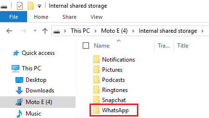 WhatsApp Foldfer en Windows Explorer